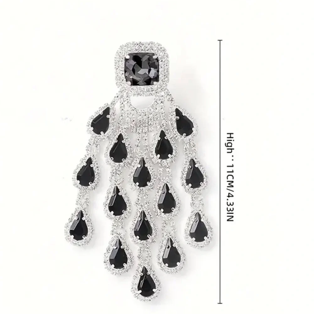 🔥🔥🔥High End Large Black Crystal Rhinestone Chandelier Drop Earrings - Picture 5 of 6